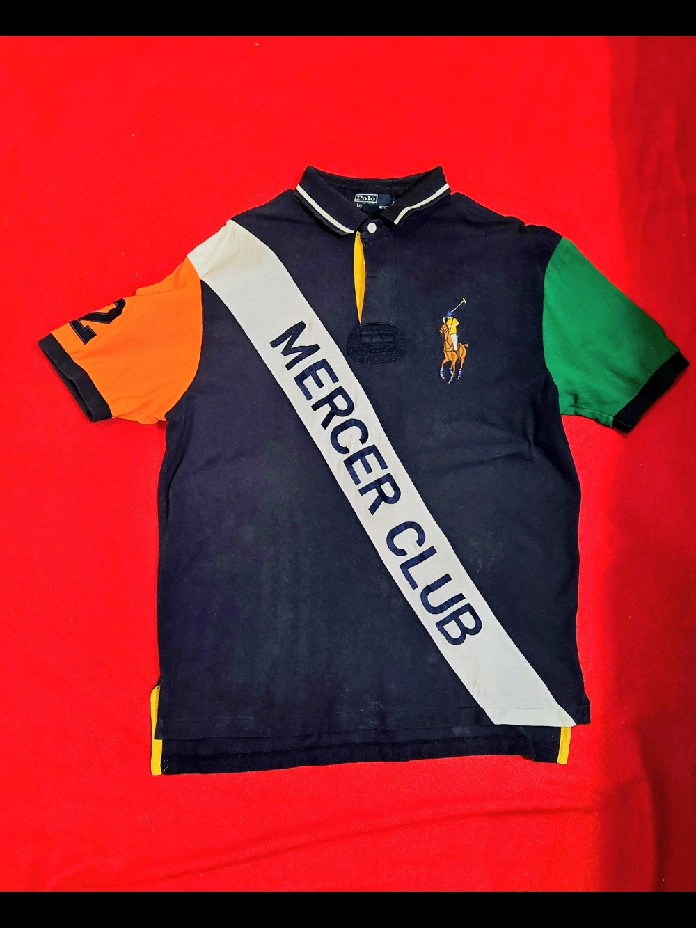 Polo Ralph Lauren Mercer Club Polo Shirt XL Navy Colorblock Big Pony Rugby